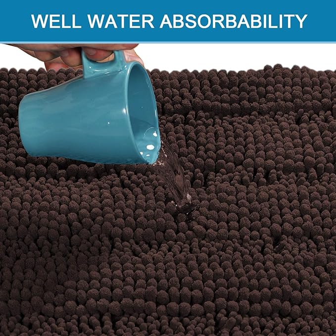 H.VERSAILTEX Bathroom Rugs Bath Rugs for Bathroom Non Slip Bath Mats Extra Thick Chenille Striped Rug 17" x 24" Absorbent Soft Shaggy Washable Dry Fast Bath Mats for Bath Room Floor - Chocolate