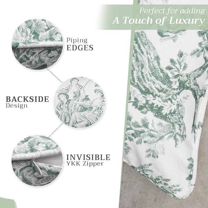 Maison d' Hermine Decorative Pillow Covers 20x20 Inch Square 100% Cotton Throw Pillow Covers with Invisible Zipper for Couch, Chair, Sofas, Bedroom, Home (The Miller - Antique Green (White))