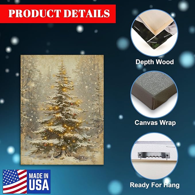 Framed Christmas Pictures Wall Decor,Vintage Pine Tree Prints,Winter Christmas Canvas Wall Art Decoration for Bedroom Bathroom Living Room Rustic Xmas Holiday Gifts (Christmas Tree 2, 20'' X 32'')