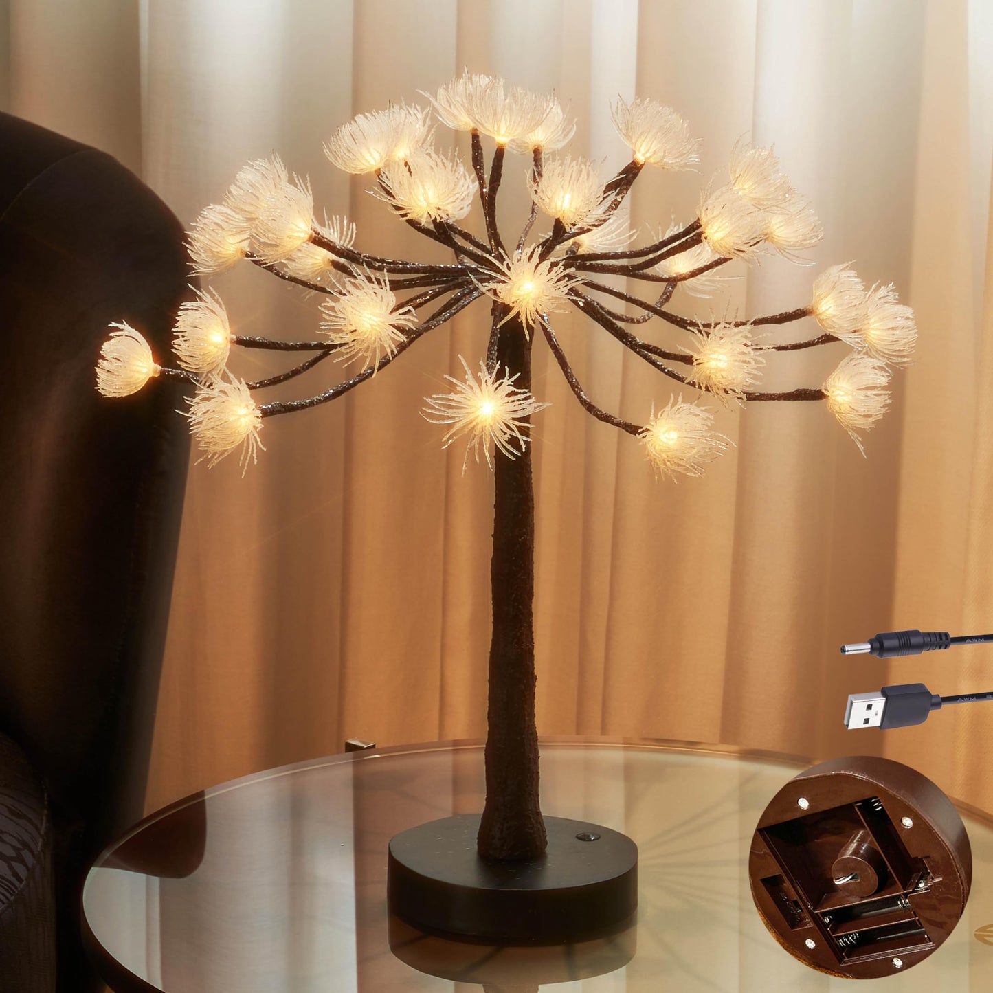 Hairui Lighted Tabletop Tree with Timer 18IN, Faux Hogweed Tree with Lights Battery Operated and USB Plug in for Room Fireplace Table Thanksgiving Christmas Decoration Inside