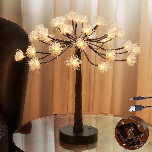 Hairui Lighted Tabletop Tree with Timer 18IN, Faux Hogweed Tree with Lights Battery Operated and USB Plug in for Room Fireplace Table Thanksgiving Christmas Decoration Inside