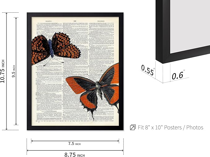 Poster Master Dictionary Art Poster - Butterflies Print - Moth Art - Butterfly Art - Insect Art - Gift for Men, Women & Animal Lover - Chic Decor for Living Room or Bedroom, 8x10 Black Framed