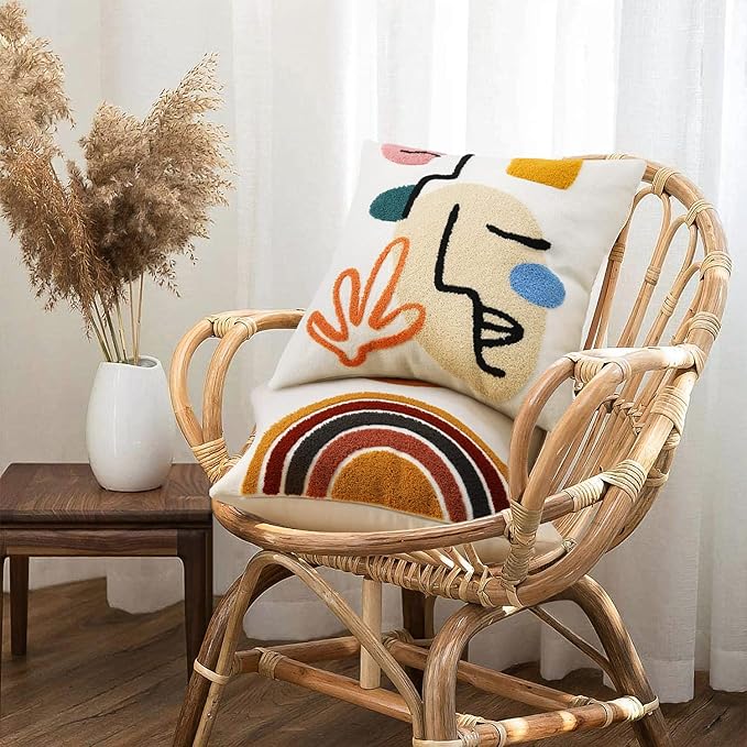 Merrycolor Boho Abstract Pillow Covers Colorful Woman Face Line Cute Pillow Cases Mid Century Aesthetic Modern Boho Pillows Decorative Throw Pillows for Bed Couch Living Room,1PC