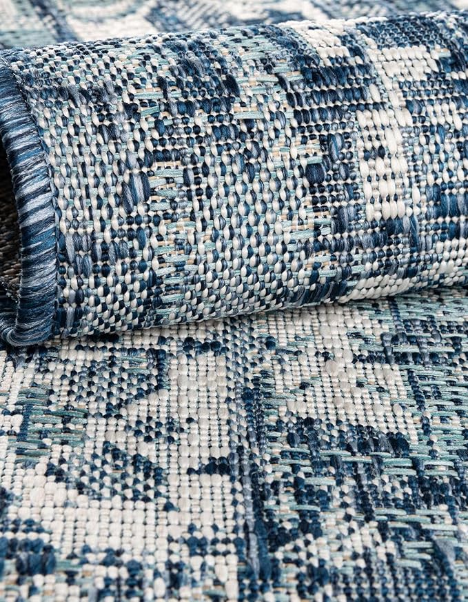 Unique Loom Outdoor Traditional Collection Area Rug - Valeria (2' 7" x 12' Runner, Blue/ Ivory)