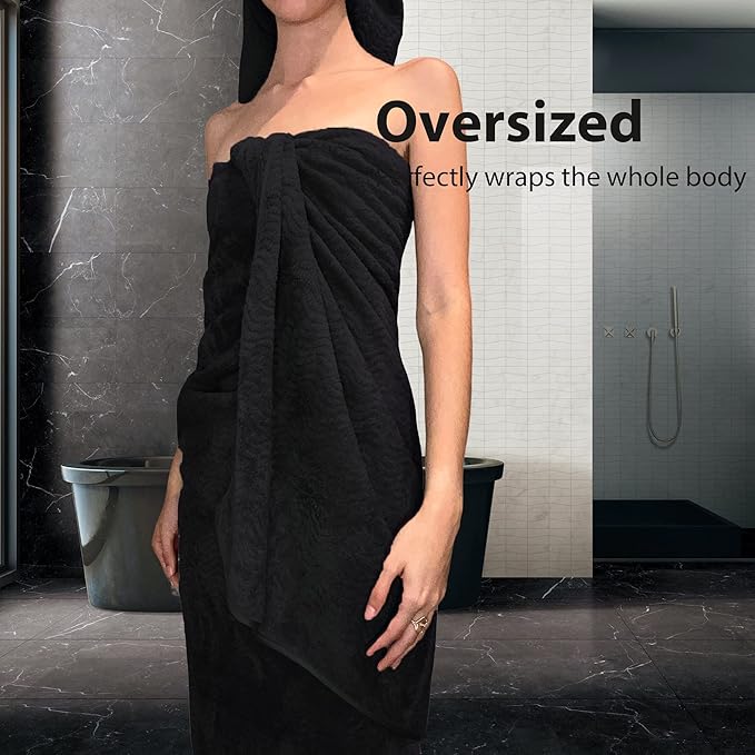 Ultra Soft 8 Piece Textured Bath Towel Set for Bathroom Shower Pool, Kitchen, Quick Dry, Lightweight Highly Absorbent - 2 Oversized Bath Towel Sheets, 2 Hand Towels, 4 Washcloths - Black