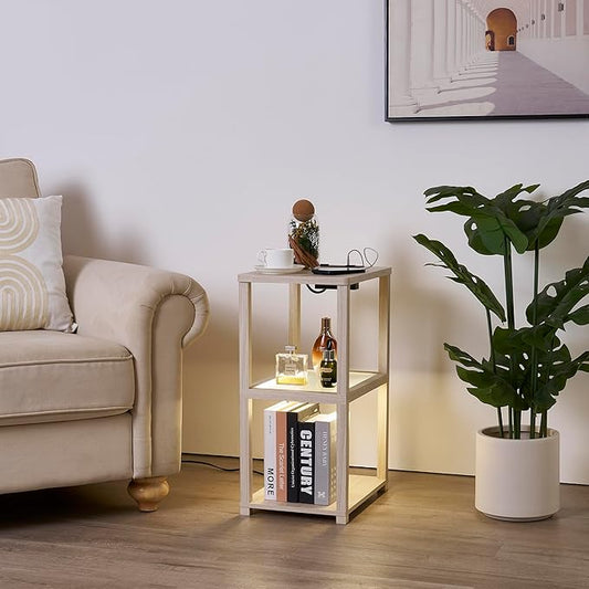 FENLO Nightstand with Charging Station, Small End Table with Charging, Side Table with Storage – Minimalist Nightstand for Bedroom, Living Room, or Small Spaces Flare