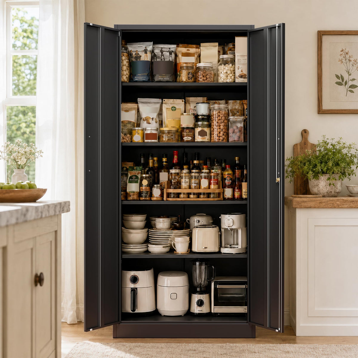 Tivostaral 71” Metal Kitchen Pantry Storage Cabinet with Adjustable Shelves