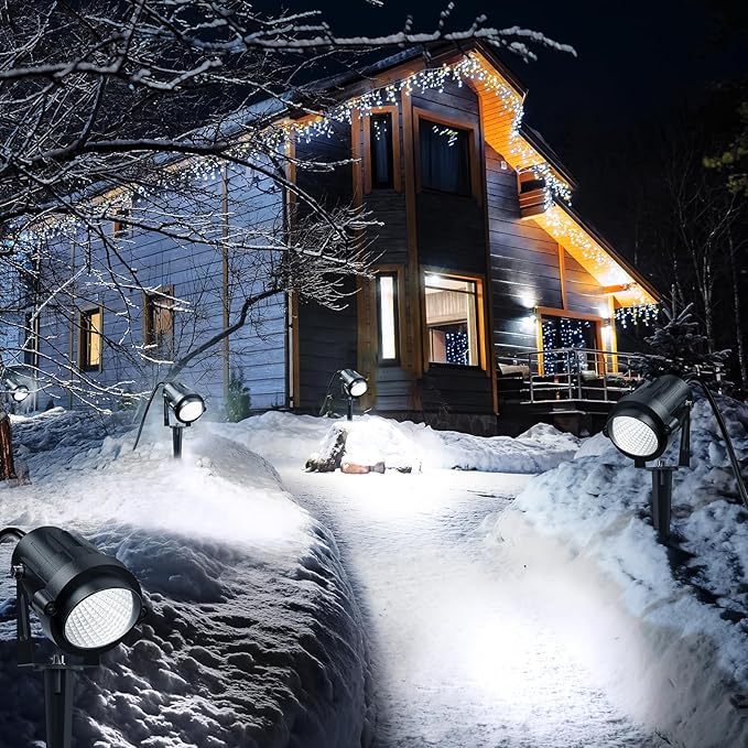 High Brightness 1000LM Outdoor Spot Lights for Yard, 3500K Warm White Spot Lights Outdoor with 4.9FT Electric Cord, 10W LED IP66 Waterproof Landscape Spotlights for Garden Tree Flag - 2 Pack