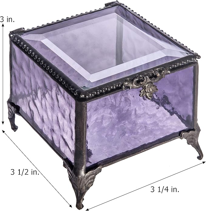 Personalized Purple Glass Box Decorative Vanity Display Case Storage Jewelry Organizer Keepsake Gift for Her Girl Women Purple Vintage Decor J Devlin Ellen Box 836 EB245
