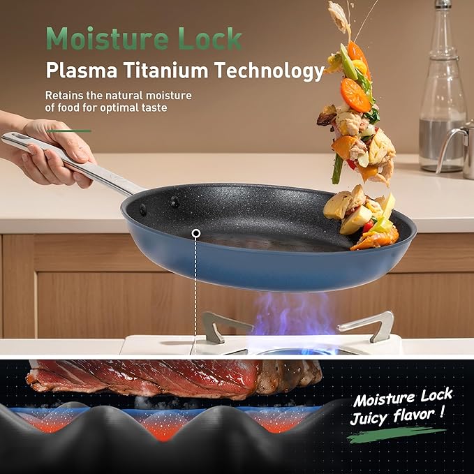 Kitchen Academy Ceramic Nonstick Frying Pans Set/Fry Pan/Skillet Sets, Healthy Induction Cookware Set Suitable for All Stove, Oven Safe up to 550℉