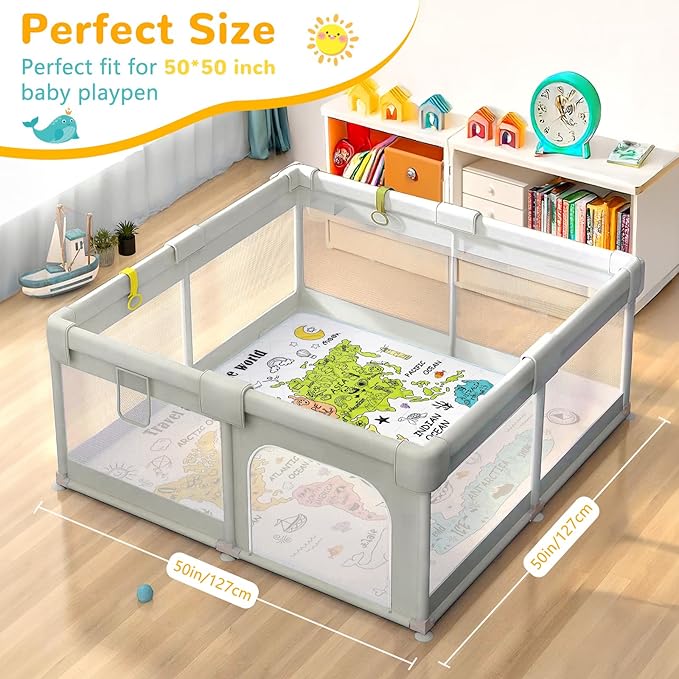 Baby Play Mat for Floor 50 * 50 inch, Extra Thick Soft Cushioning Foam Mat for Kids, Non Slip & Washable Crawling Mat for Toddler, Padded Play Mat for Baby Tummy Time