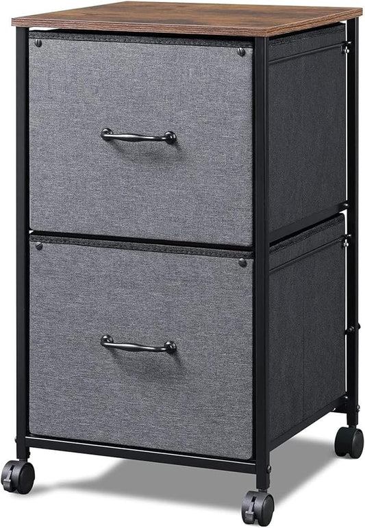 DEVAISE 2 Drawer Mobile File Cabinet, Rolling Printer Stand, Fabric Vertical Filing Cabinet fits A4 or Letter Size for Home Office, Rustic Brown