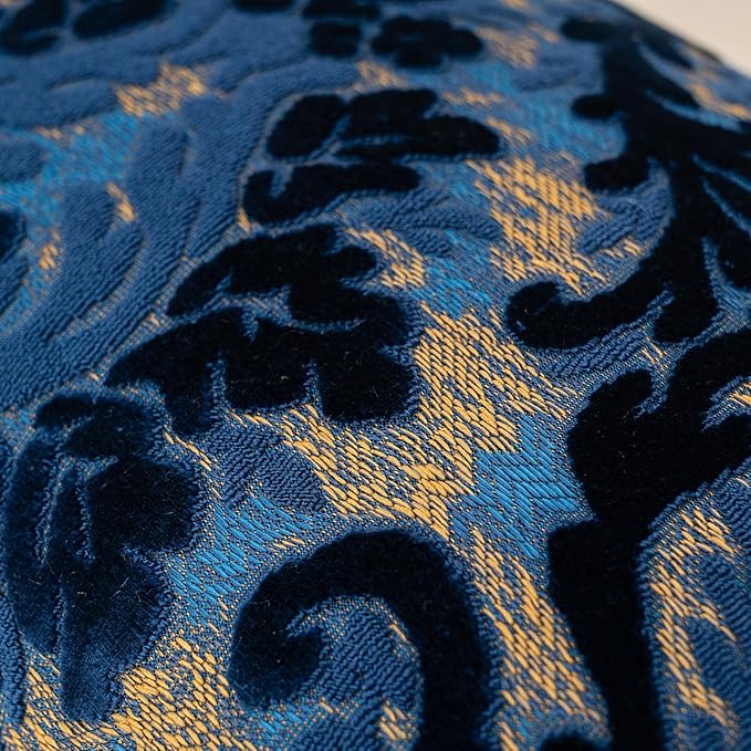 Alerfa Boho Blue Floral Throw Pillow Cover 18x18 Inch Cut Velvet Sqaure Luxury Embroidered Decorative Pillow Cover for Couch Living Room Bedroom