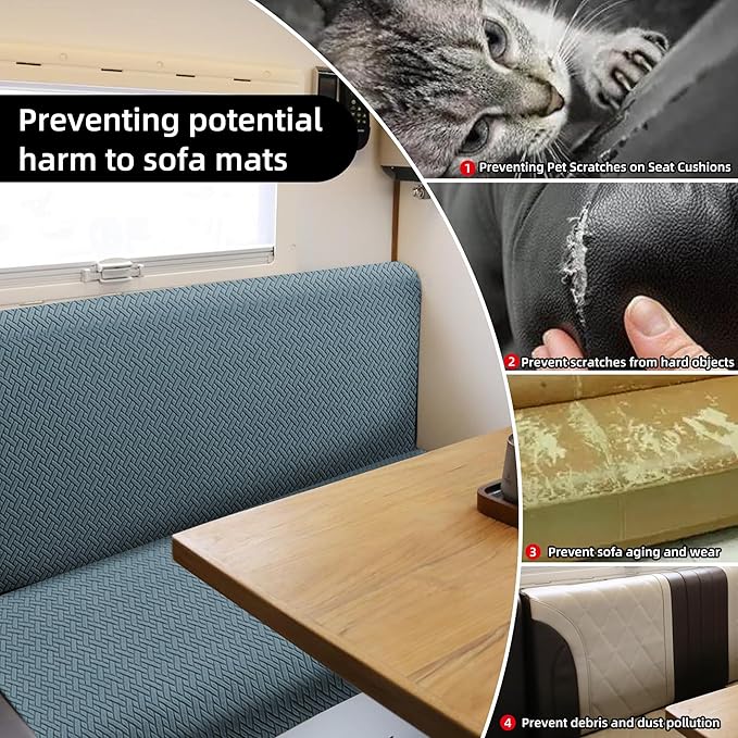 Rv Dinette Cushion Covers,Jacquard Stretchable Camper Cushion Cover,RV Cushion Slipcover,Rv Couch Cover Replacement for RV Camper Car Bench,2 Backrest Covers and 2 Bench Covers (Twill,Sea Blue)