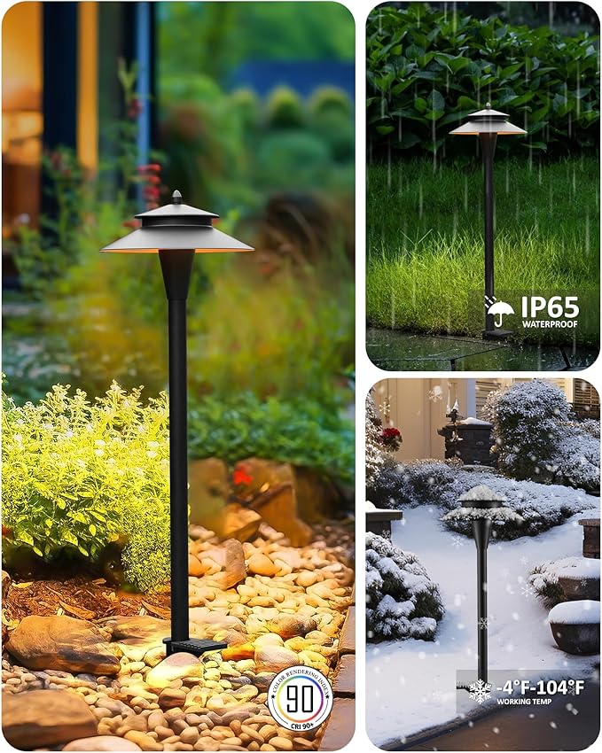 Pathway Lights Low Voltage, 5W 2200K/2700K/3000K/4000K/5000K 20 Inch Black, 12V LED Wired Low Voltage Landscape Lighting for Outdoor Yard Garden Walkway Driveway Pathway Path, ETL, Pack of 6
