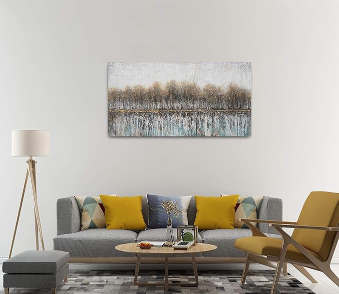 NdcSkyArt Tree Rustic Wall Art for Living Room, Forest Reflections Canvas Prints, Brown Textured Abstract Landscape Painting for Farmhouse Great Dining Room Bedroom Home Decor