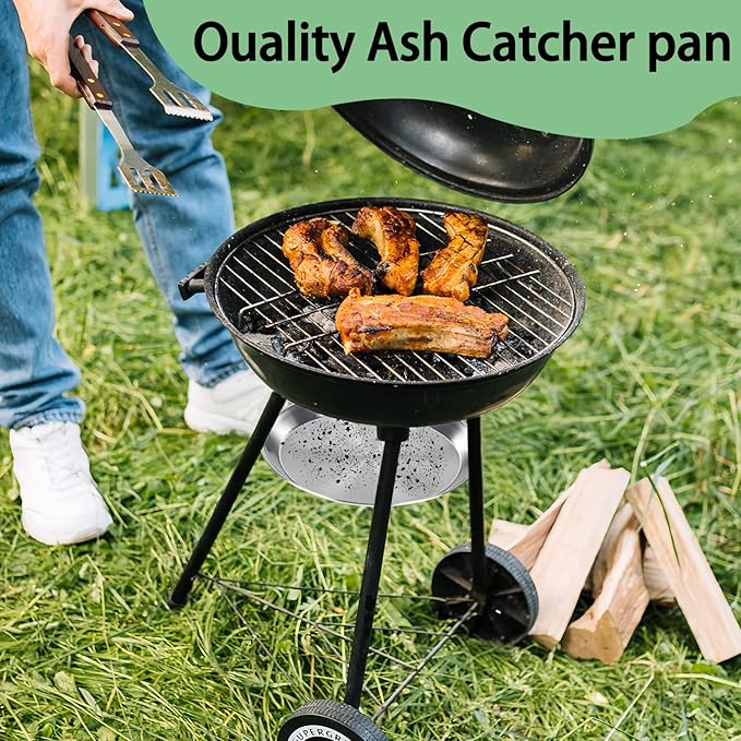 2 Pack 11.8" Ash Catcher Pans with Clips for Weber 18" 22" Kettle Grill, Heavy-Duty Metal Ash Pan Replacement for Charcoal Grill, BBQ, Campfire, Fireplace
