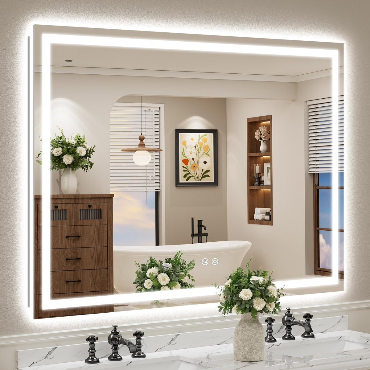 VEEYLOS 55x40 Inch LED Bathroom Mirror with Lights, Backlit & Front Lit