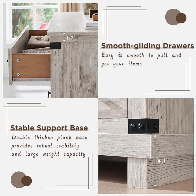 Farmhouse 7 Drawer Dresser for Bedroom - Wood Large Dressers & Chests of Drawers for Closet, 54 Inch Wide Dresser TV Stand with Storage for Bedroom, Living Room, Antique Brush White
