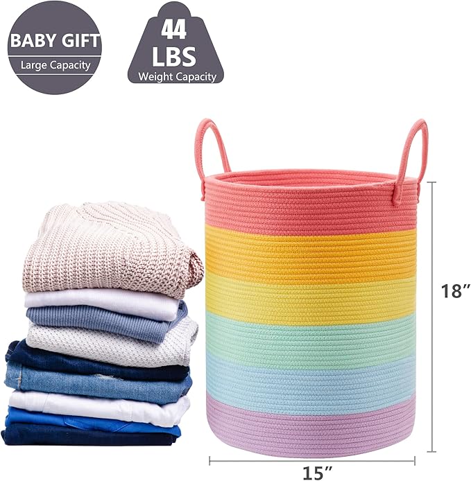 Rainbow Baby Girls Kids Hamper Laundry Basket for Nursery Toddler Clothes Blanket Basket for Toy Woven Rope Unicorn Hamper in Playroom Bedroom