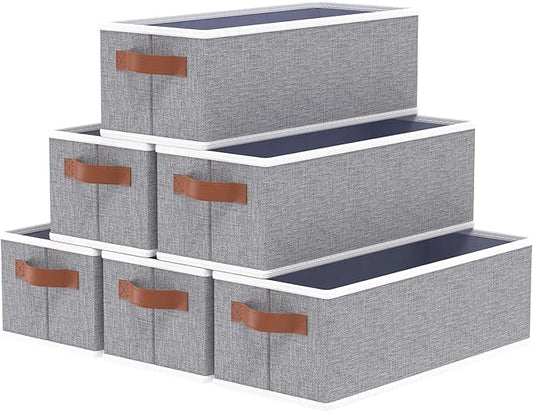OUTBROS Storage Bins, Foldable Baskets for Organizing, Fabric Boxes With Handles, For bedrooms, living rooms, Shelves, Grey, 15 x 6.1 x 5.1 inch, 6-Pack