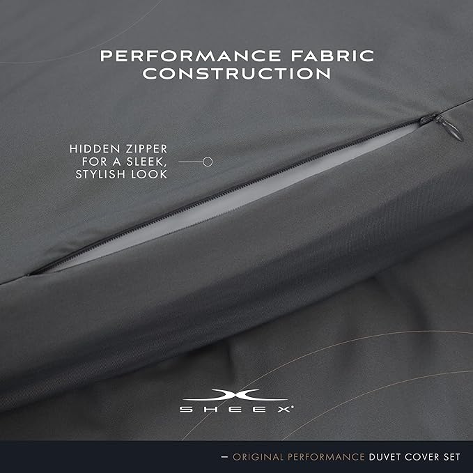 SHEEX Original Performance Cooling Duvet Cover Set, Lightweight King Duvet Cover with 2 King Pillow Shams, Graphite