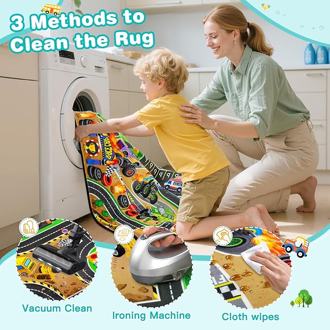 Kids Rug, 5' x 7' FT Non-Slip Monster Truck Play Rug, Extra Thick (0.4in), Educational LearningTraffic Road Car Carpet for Nursery, Classroom, Playroom & Bedroom