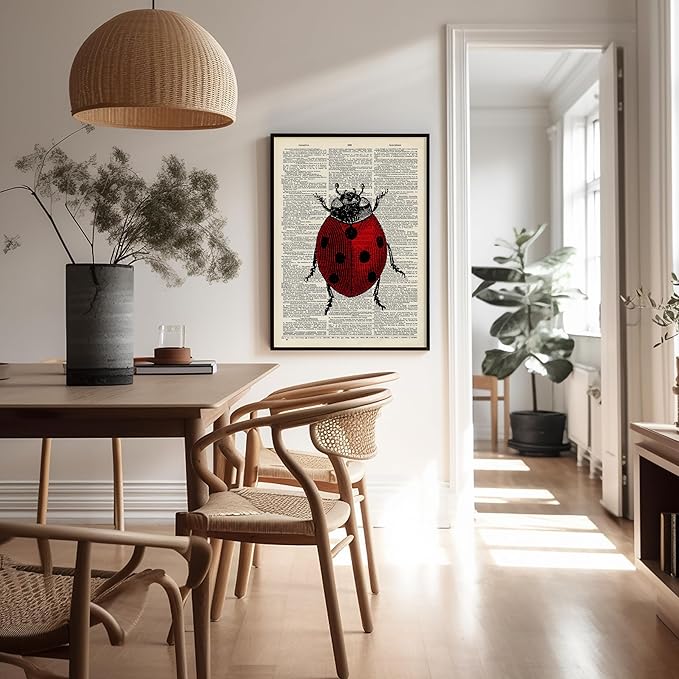 Poster Master Dictionary Art Poster - Retro Ladybug Print - Insect Art - Red Bug Art - Gift for Men, Women & Animal Lover - Minimal Decor for Living Room & Kid's Room, 24x32 Unframed Wall Art