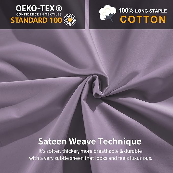 MILDLY 100% Long-Staple Cotton Duvet Cover Set Queen Size Purple Comforter Cover Sets Ultra Soft Bedding Set 3 PCS with Zipper Closure & Corner Tie (No Comforter)