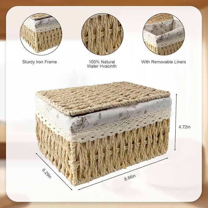 Wicker Storage Basket, Basket with Lid, Practical Wovenbaskets for Storage, Multi-Purpose Wickerbasket with Lid, Suitable for Bedroom, Laundry Room(Natural Color)