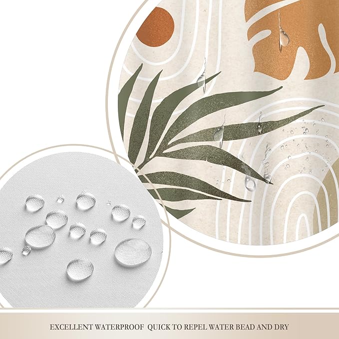 Glawry Beige Green Boho Shower Curtain Mid Century Abstract Plant Tropical Palm Leaf Modern Minimalist Bathroom Arch Geometric 72Wx72L Inches Bath Accessories Art Home Decor Fabric 12 Pack Hook