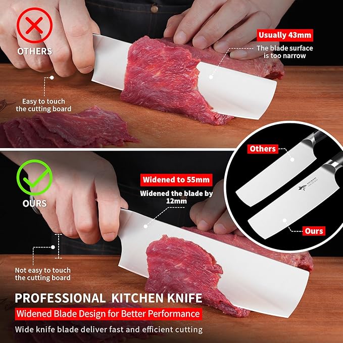 MAD SHARK Nakiri Knife 7 inch Chef Knives, Vegetable Kitchen Knife with High Carbon Stainless Steel Blade, Multipurpose Asian Knife for Chopping, Cutting and Slicing with Ergonomic Handle
