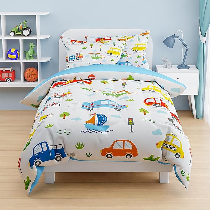 SANDJEST Transportation Duvet Cover Sets Twin Size for Kids Boys, Include 1 Polyester Comforter Cover 68x86 Inches and 1 Pillowcase 20x26 Inches, Comforter Not Included, Gift for Christmas Birthday