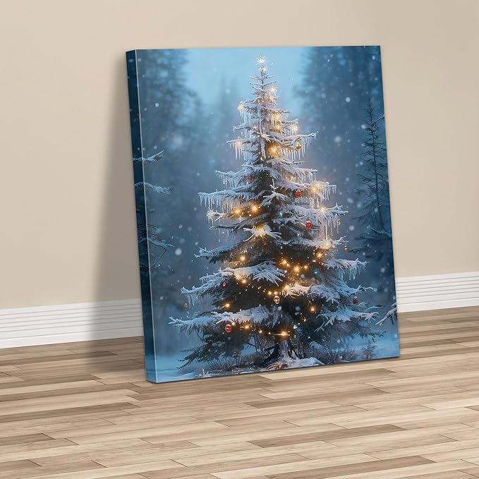 Framed Christmas Pictures Wall Decor,Vintage Pine Tree Prints,Winter Christmas Canvas Wall Art Decoration for Bedroom Bathroom Living Room Rustic Xmas Holiday Gifts (Christmas Tree 15, 24'' X 36'')