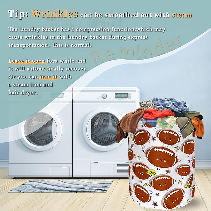 Funny Football Laundry Basket Foldable Oxford Cloth American Ball Laundry Hamper With Handle Portable Clothes Storage Basket 18.9 X 16.5 Inch Storage Bag For Laundry Room/Bathroom/Bedroom