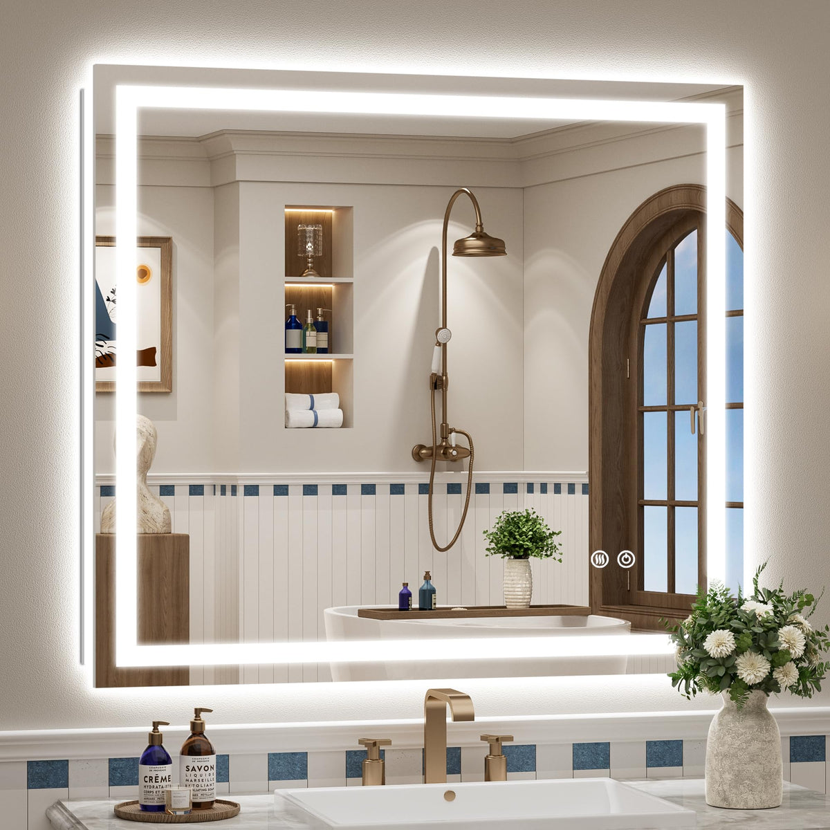 VEEYLOS 40x36 Inch LED Bathroom Mirror with Lights, Backlit & Front Lit