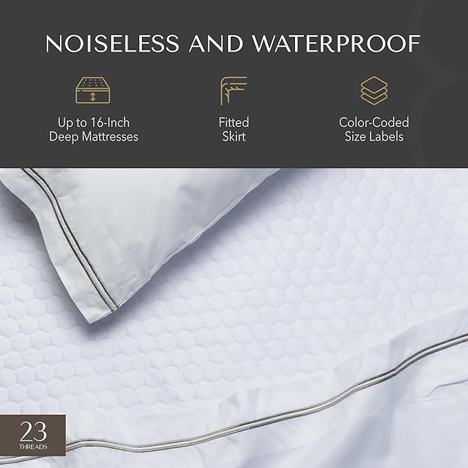 23 Threads X161 Series Padded Plush Soft Waterproof Noiseless Mattress Protector Cover, Fitted, with Ctrl+Z Technology, 16 Inch Deep, King