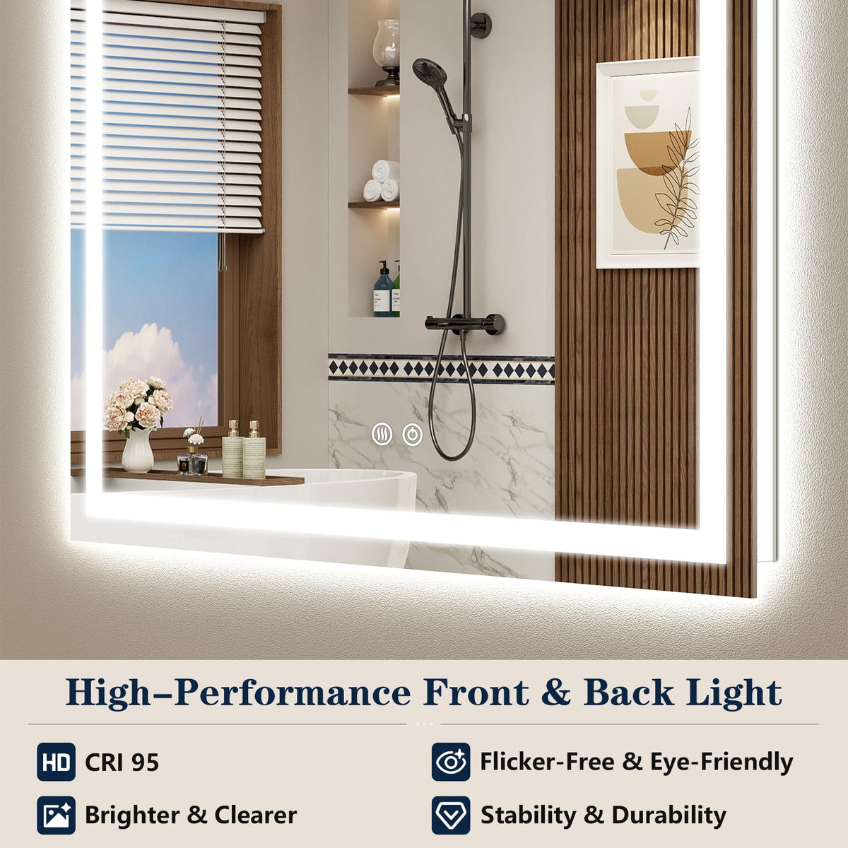 VEEYLOS 72x32 Inch LED Bathroom Mirror with Lights, Backlit & Front Lit