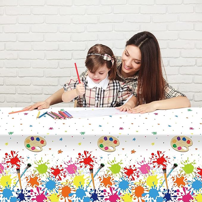 gisgfim 3 Pcs Art Party Decorations Art Paint Party Tablecloth Decoration Supplies Plastic Arts Parties Table Cover Artist Birthday Parties Decor for Kids 105 x 54 inch