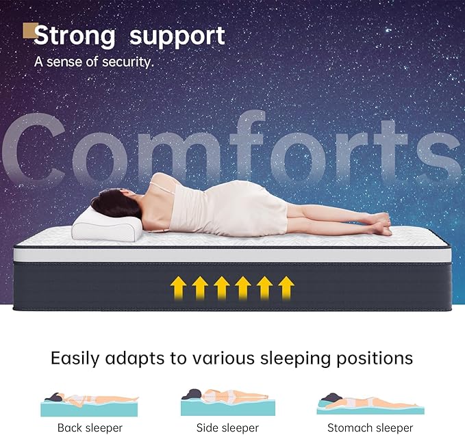 COOLMI 12 Inch Twin Hybrid Mattress, Memory Foam and Independent Spring, Soft and Comfortable Medium Firm Mattress, Pressure Relief, CertiPUR-US Certified