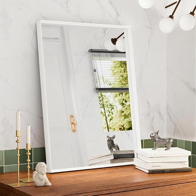 36x30 Inch White Bathroom Mirrors for Over Sink, Rectangle Framed Mirror, Wall Mounted Vanity Mirror for Bedroom, Living Room, Entryway Horizontal/Vertical