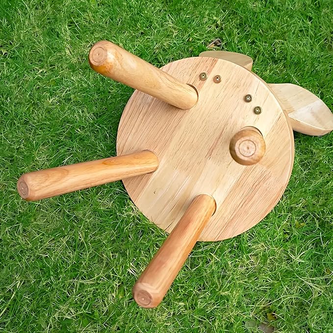 Solid Wood Rabbit Chair Cute Multi Functional Sturdy Rubber Wood Chair for Living Room Bedroom Playroom Easy Assembly Comfortable Safe Design (No Hair, Rabbit Stool)