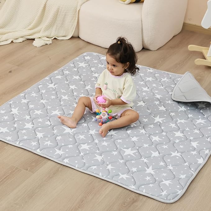 Viviland Baby Play Mat 50" x 50", Extra Thick Big Baby Mat for Baby/Toddler, Non-Slip & Machine Washable (Grey Star)