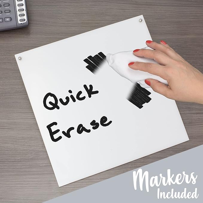 Desk Dry Erase Board with Erasable Marker | White, Black, Clear Acrylic Whiteboard Surface | Angled Writing Tablet | Personal Organizer with Daily Schedules | Weekly to-Do Lists (White - 12x12)