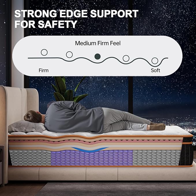 Queen Mattress 10 Inch, Hybrid Mattress Queen Size Bed in a Box, Memory Foam and Individual Pocket Springs, Edge Support, Motion Isolation & Pressure Relief, Medium Firm, 365-Night Trial