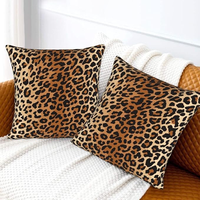 BETGINY Leopard Throw Pillow Cover 18X18 Inch Pack of 2,Cheetah Print Pillow Covers Square Cushion Faux Animal Skin Pillowscase for Bedroom Home Sofa Decoration