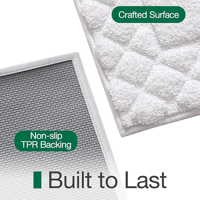 LUMI Bathroom Rugs, Ultra Soft Absorbent Bath Mat for Shower, Non Slip Washable Bath Rugs with Rubber Backing, Microfiber Plush Quick Dry Floor Mat for Bathtub, Floor, White, 24x36