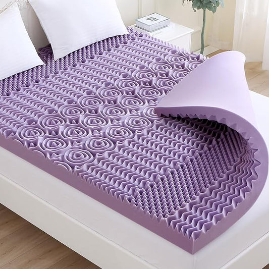 MUXHOMO 3 Inch King Size Mattress Topper, 7-Zone Gel Infused Mattress Topper, Egg Crate Foam Mattress, Lavender Cooling Gel Infused Bed Pad, CertiPUR-US Certified (76"×80", Lavender)