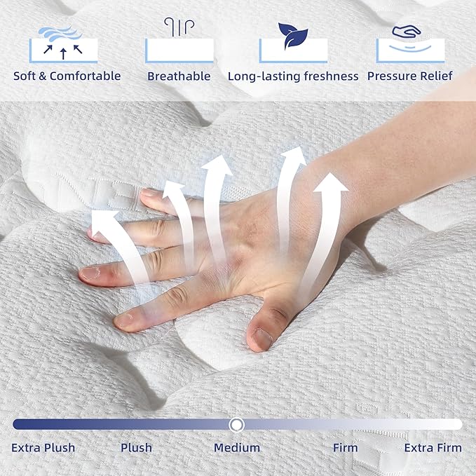 Twin Mattress, 14 Inch Twin Hybrid Mattress in a Box with Memory Foam, Medium Firm, Euro Top, Reinforced Edge Support, Pressure Relief & Motion Isolation, CertiPUR-US Certified