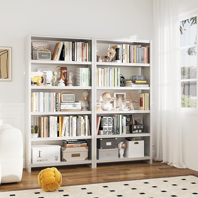 Metal Bookshelf, 5-Tier White Bookcase, 69.3" Tall Book Shelf, Modern Storage Display Shelves for Bedroom, Living Room, Office, School & Kitchen